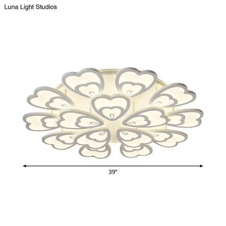 Contemporary Acrylic Heart Ceiling Light - 6/9/12 Lights Warm/White/Natural Flush Mount For Dining