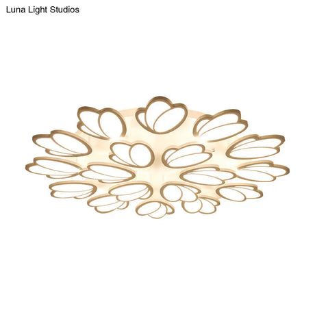 Contemporary Acrylic Leaf Flush Mount Light - Led Ceiling Fixture For Living Room 3/6/9