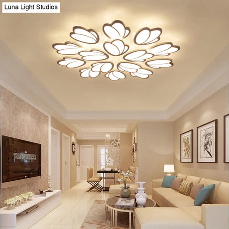 Contemporary Acrylic Leaf Flush Mount Light - Led Ceiling Fixture For Living Room 3/6/9