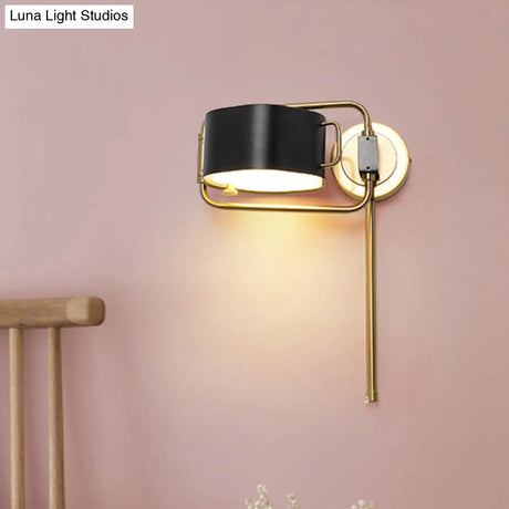 Contemporary Acrylic Led Drum Wall Sconce In Black Finish For Bedroom Lighting