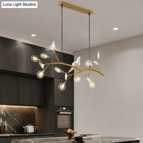 Contemporary Acrylic Led Pendant Light With Bird Decoration - Branch Dining Room Island Lamp Kit