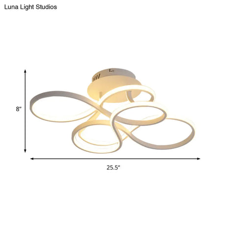 Contemporary Acrylic Twisted Semi Flush Mount Led Ceiling Light In Black/Gold/White - White