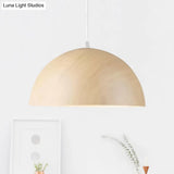 Contemporary Aluminum Domed Pendant Light With Wood Design In Dark Brown/Light Brown - Balcony