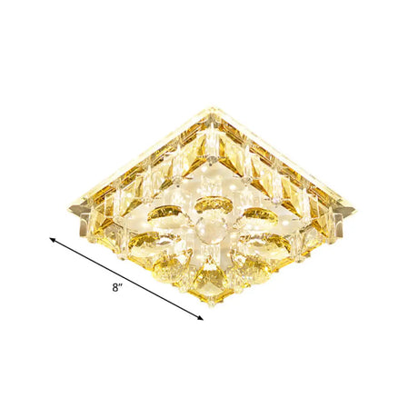 Contemporary Amber Crystal Flushmount Ceiling Lamp - Square Led Light Fixture For Stairs In