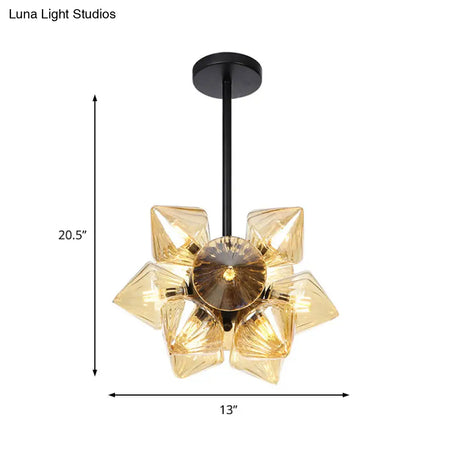 Contemporary Amber Glass Diamond Chandelier: Elegant Pendant Light With 9/12 Bulbs For Living Room