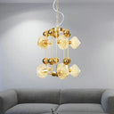Contemporary Amber Glass Tapered Chandelier - 10 Heads Living Room Pendant Light