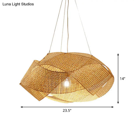 Contemporary Bamboo Pendant Light - Entwined Hanging Ceiling Fixture In Beige 16’/19.5’/27.5’ Width
