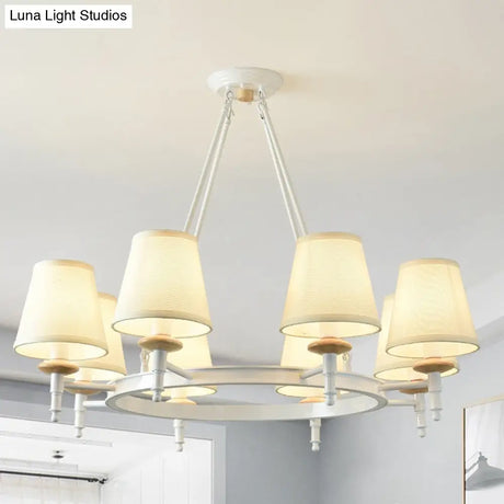 Contemporary Barrel Pendant Light With 8 Fabric Heads - White