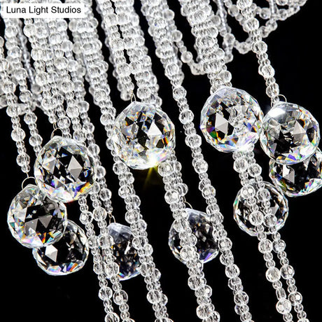 Contemporary Beaded Crystal Led Flush Light Fixture - Nickel Mount Ceiling Lighting For Living Room