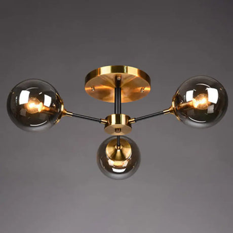 Contemporary Bedroom Sparkle: Stained Glass Sputnik Flush Mount Ceiling Chandelier 3 / Smoke Gray