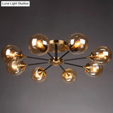 Contemporary Bedroom Sparkle: Stained Glass Sputnik Flush Mount Ceiling Chandelier 8 / Amber