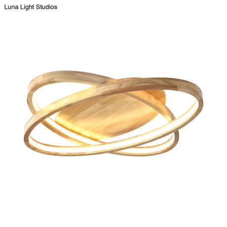Contemporary Beige Wooden Led Flush Mount Ceiling Light - Perfect For Living Room Spaces!