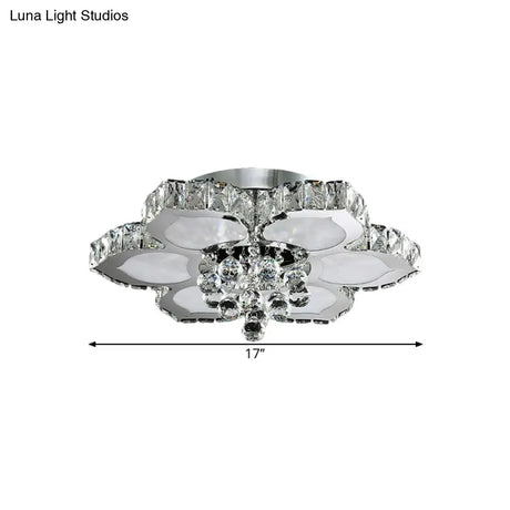 Contemporary Beveled Glass Lotus Led Flush Light In Chrome - Ideal For Bedroom 17’/22’ Wide