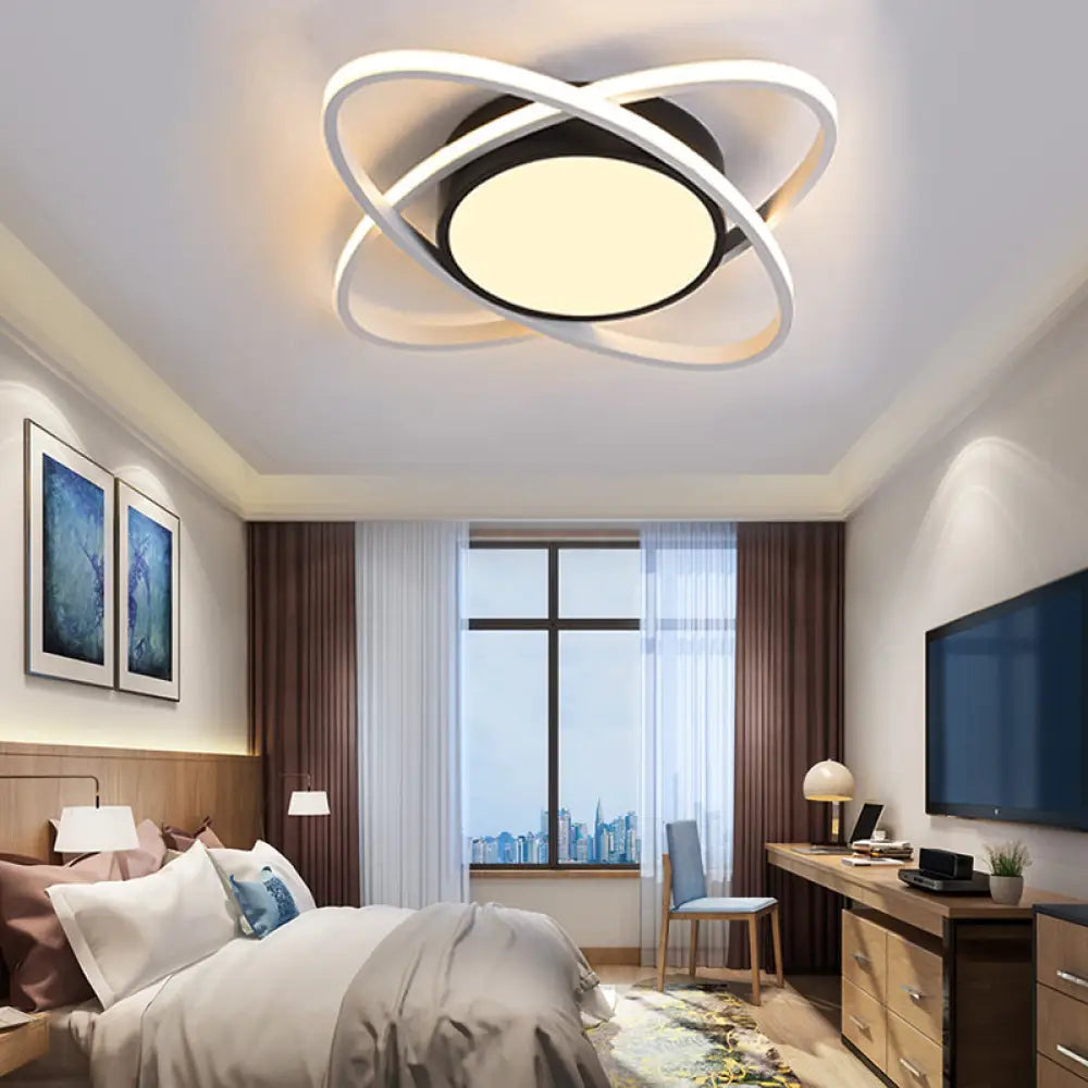 Contemporary Black Acrylic Flush Ceiling Light - Led Lamp For Study Room / Warm