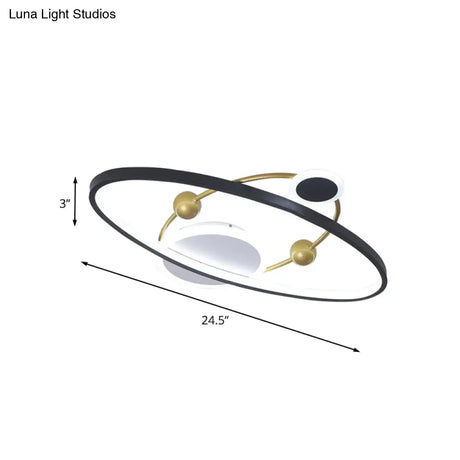 Contemporary Black Acrylic Led Flush Mount Lamp – Planet Living Room Ceiling Fixture With