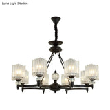 Contemporary Black Cylinder Suspension Lighting With Crystal Rods - 6/8/10 Heads Hanging Lamp Kit