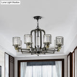 Contemporary Black Cylindrical Crystal Chandelier - 6/8-Light Ceiling Pendant Lamp For Living Room