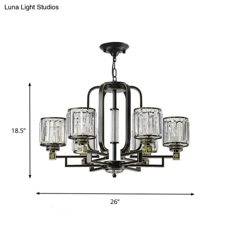 Contemporary Black Cylindrical Crystal Chandelier - 6/8-Light Ceiling Pendant Lamp For Living Room