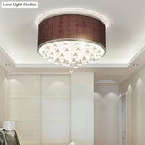 Contemporary Black Drum Flush Pendant Light With Clear Teardrop Crystal Accent - 6/8 Lights