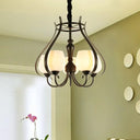 Contemporary Black Finish Chandelier - 5 Bulbs Opal Glass Bowl Shade
