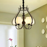 Contemporary Black Finish Chandelier - 5 Bulbs Opal Glass Bowl Shade
