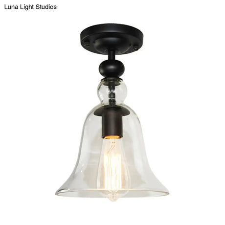 Contemporary Black Glass Bell Semi Flush Mount Ceiling Light With 1 Bulb