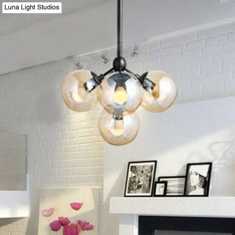 Contemporary Black Glass Chandelier - 5-Light Modern Hanging Pendant For Living Room