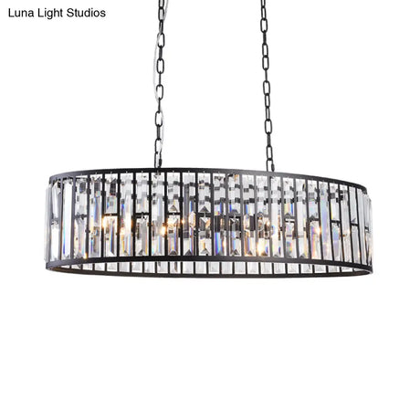 Contemporary Black/Gold Crystal Pendant Light With 6 Prisms - Elliptical Dining Room Island