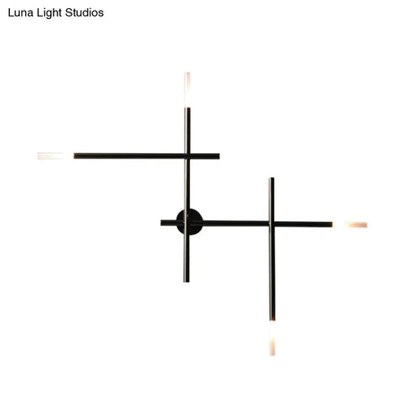 Contemporary Black/Gold Metallic Wall Light With Led Crossed Lines