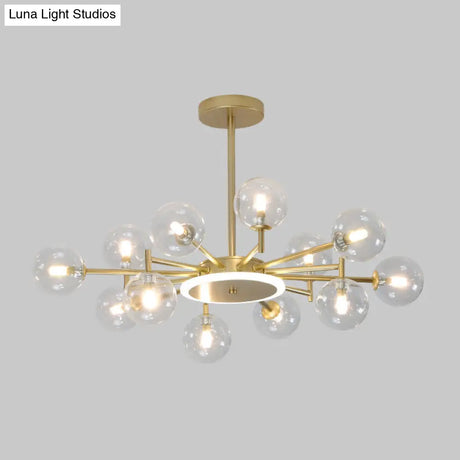 Contemporary Black/Gold Starburst Chandelier - Opal Frosted/Clear Glass Suspension Lighting For