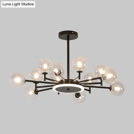 Contemporary Black/Gold Starburst Chandelier - Opal Frosted/Clear Glass Suspension Lighting For