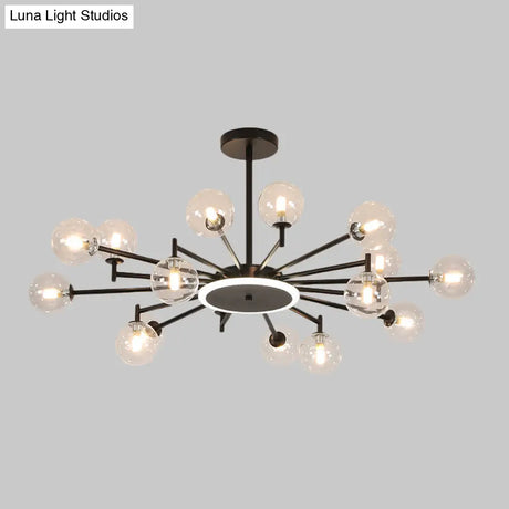 Contemporary Black/Gold Starburst Chandelier - Opal Frosted/Clear Glass Suspension Lighting For