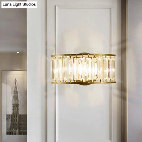 Contemporary Black/Gold Wall Lighting: Clear Crystal Half Cylinder Lamp With 1 Light