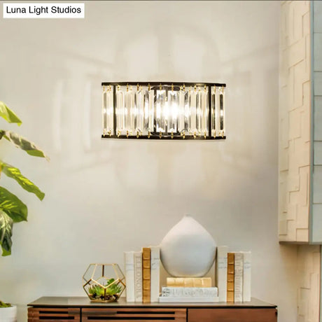 Contemporary Black/Gold Wall Lighting: Clear Crystal Half Cylinder Lamp With 1 Light