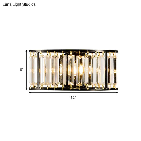Contemporary Black/Gold Wall Lighting: Clear Crystal Half Cylinder Lamp With 1 Light