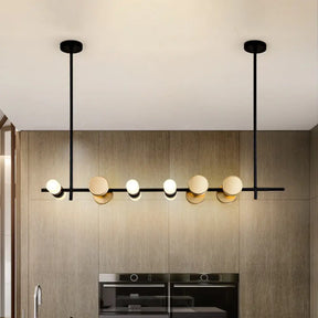 Contemporary Black Iron Pendant Chandelier With 6 Lights For Linear Kitchen Ceiling