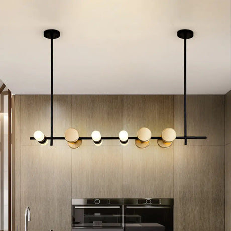 Contemporary Black Iron Pendant Chandelier With 6 Lights For Linear Kitchen Ceiling