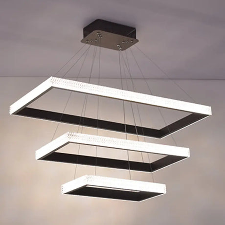 Contemporary Black Led Acrylic Tiered Chandelier Pendant Light 3 /