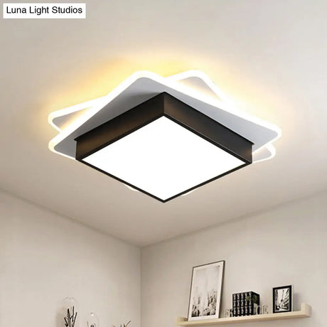 Contemporary Black Led Flush Mount Ceiling Light With Warm/White Lighting