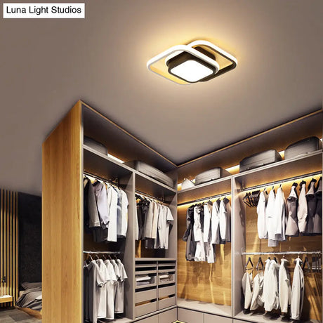 Contemporary Black Metal Led Ceiling Light Fixture - Round/Square Design With Warm/White/3 Color