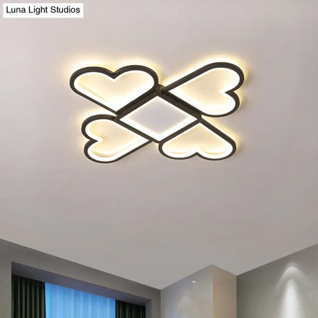 Contemporary Black/Pink Led Nursery Flush Mount Lamp With Heart - Shaped Acrylic Shade