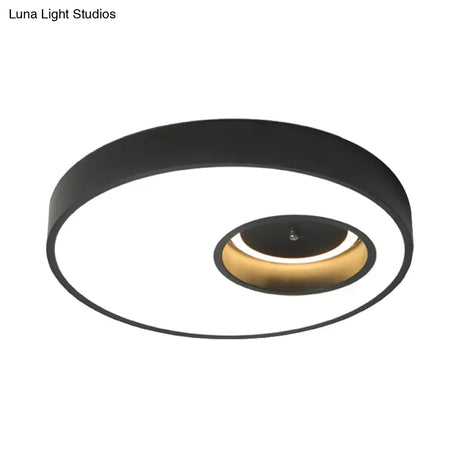 Contemporary Black/White Round Ceiling Flush Light 18’/23.5’ Wide - Led Acrylic Lighting For
