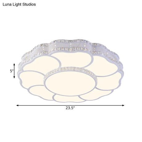 Contemporary Blossom Led Flush Light With Faceted Crystals - 23.5’/19.5’ Wide White