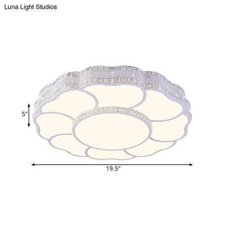 Contemporary Blossom Led Flush Light With Faceted Crystals - 23.5’/19.5’ Wide White