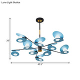 Contemporary Blue Disk Suspension Light Chandelier - Metallic Finish 10-Bulb Living Room Lamp with Hollow Out Design