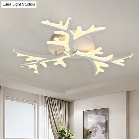 Contemporary Branch Acrylic Flush Light - White Ceiling Mount Fixture With Warm/White/Natural 3/5/9