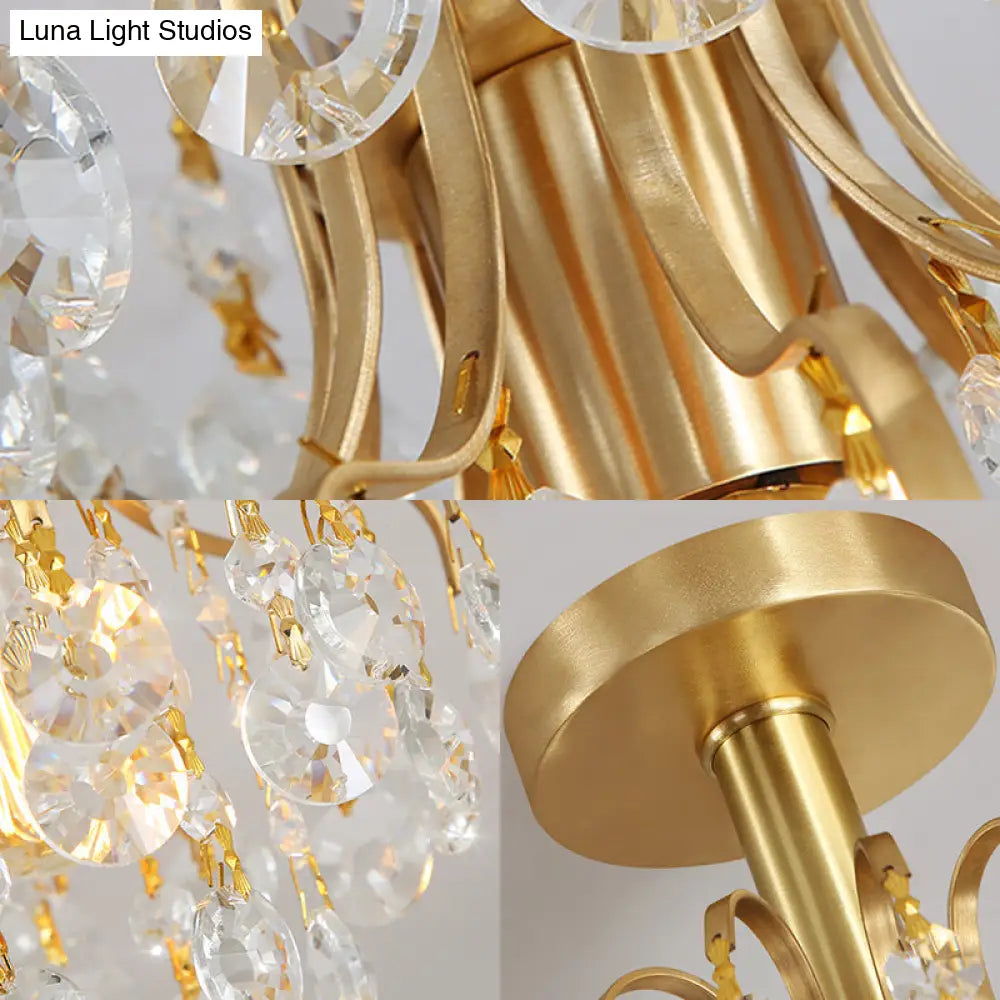 Contemporary Brass Ceiling Light With Bent Arm Frame - 1-Light Semi Flush Mount For Corridors