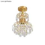 Contemporary Brass Ceiling Light With Bent Arm Frame - 1-Light Semi Flush Mount For Corridors