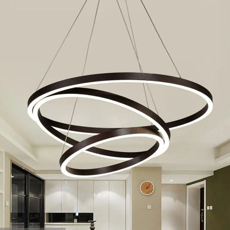Contemporary Brown Acrylic Led Hoop Chandelier - Warm/White Light / Warm Three Rings