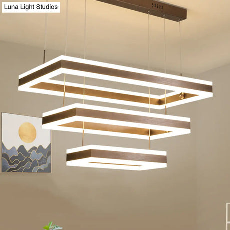 Contemporary Brown Rectangular Led Chandelier - Warm/White Light 1/2/3-Light Acrylic Pendant